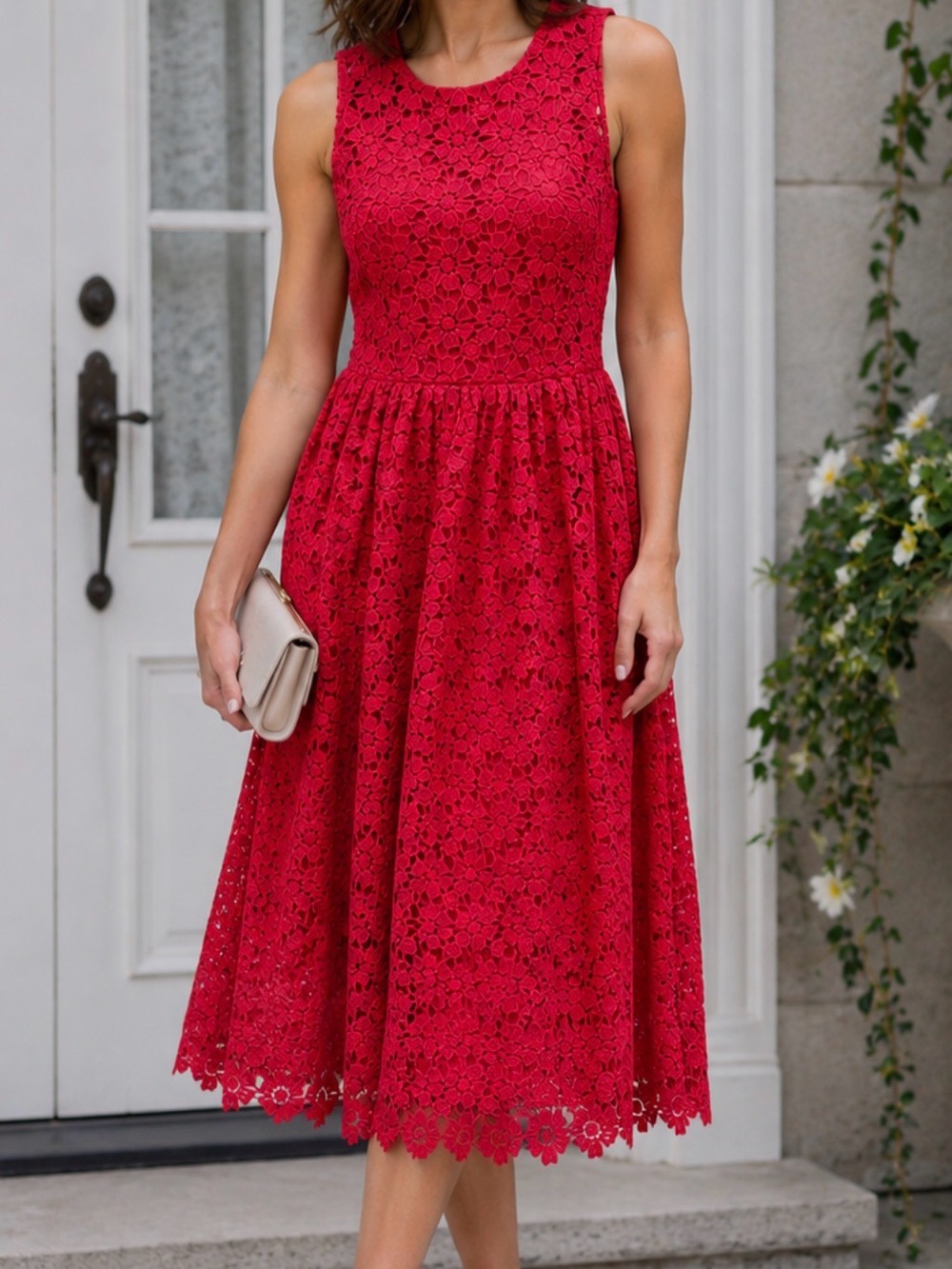kate spade Red Floral Lace Midi Dress